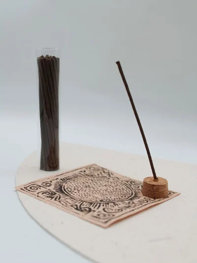 SUPERTIBET Traveler incense kit with Rangtang handmade paper Gyama, glass tube, and 30+ herb incense sticks.