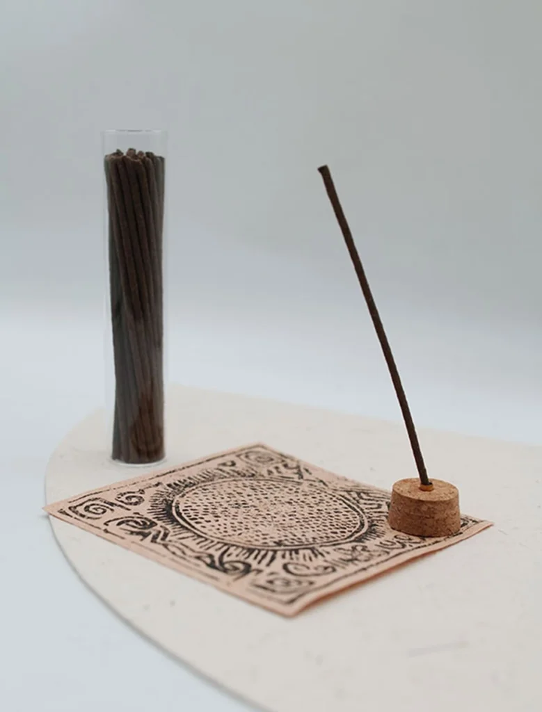 SUPERTIBET Traveler incense kit with Rangtang handmade paper Gyama, glass tube, and 30+ herb incense sticks.