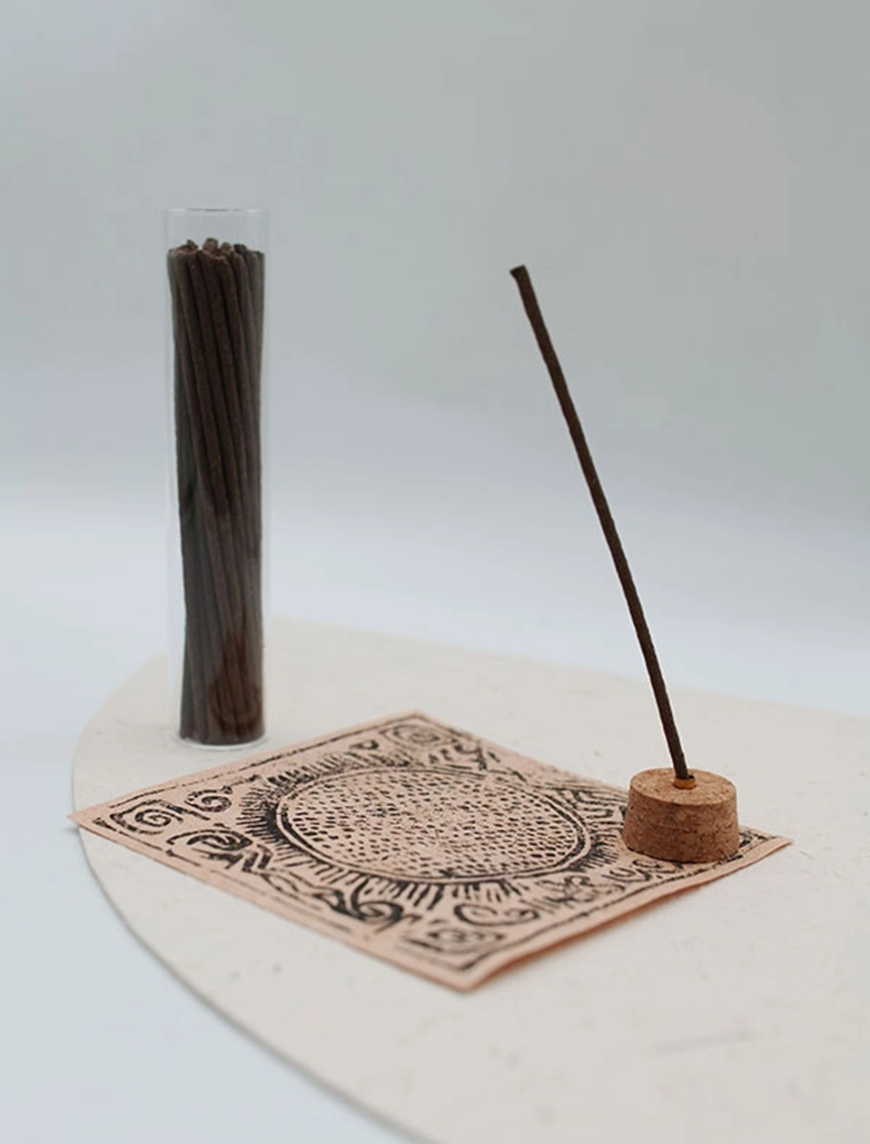 SUPERTIBET Traveler incense kit with Rangtang handmade paper Gyama, glass tube, and 30+ herb incense sticks.